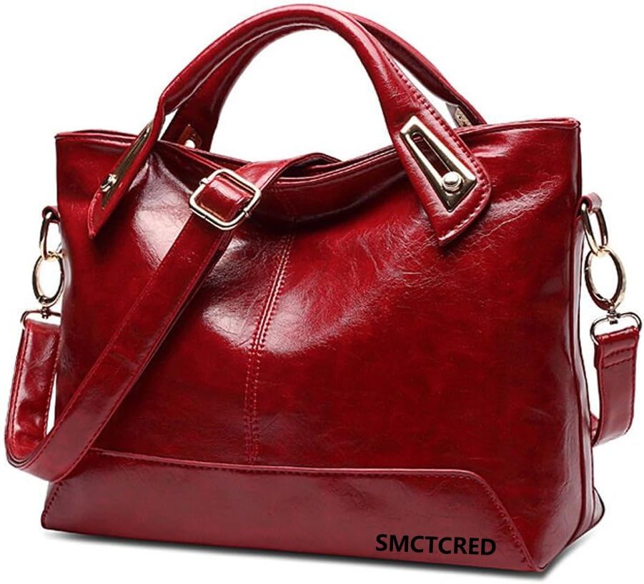 Vintage fashion Genuine ncient ways oil wax leather Soft Leather Tote Shoulder Bag Leather Satchel Briefcase Handbag Hand Bag Bags Purse Tablet, iPad Bag (Wine Red)