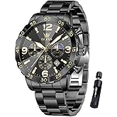 OLEVS Watch Men Luxury Big Wrist Face Analog Quartz Mens Watches Stainless Steel Waterproof Luminous Date Dress Chronograph Moon Phase Relojes para Hombres