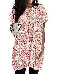 Women Summer Ditsy Tops Loose Fit Short Sleeve