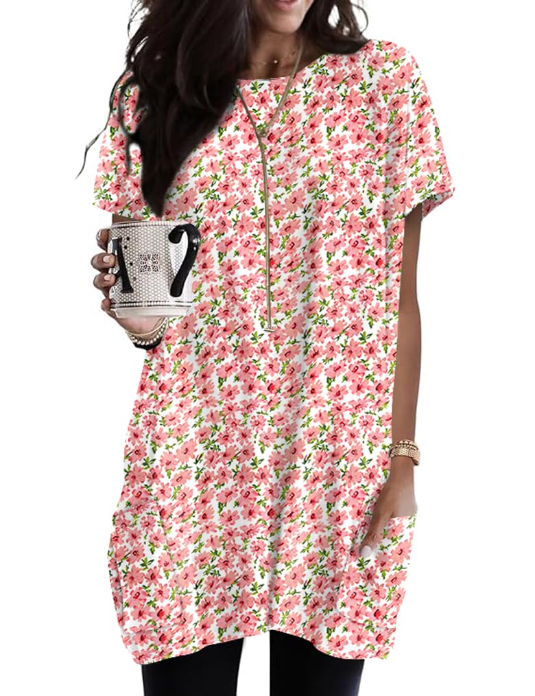 Women Summer Ditsy Tops Loose Fit Short Sleeve
