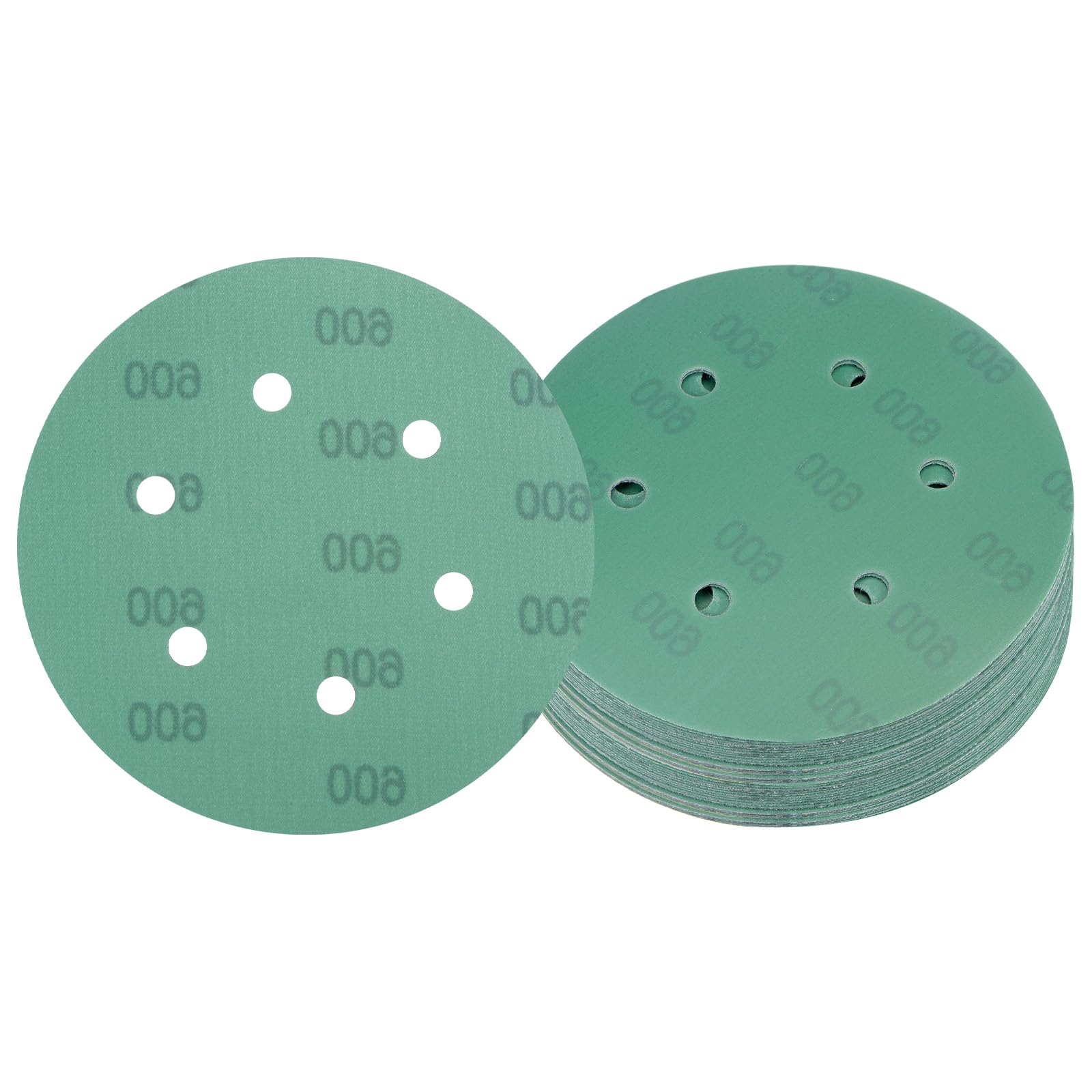 Kozelo 50pcs Green Film Sanding Discs - [6 Inch 600 Grits 6 Hole ] Round Aluminum Oxide Hook & Loop Wet Dry Sander Pads for Wood Metal Polishing Use| Zirconium Corundum Sandpaper
