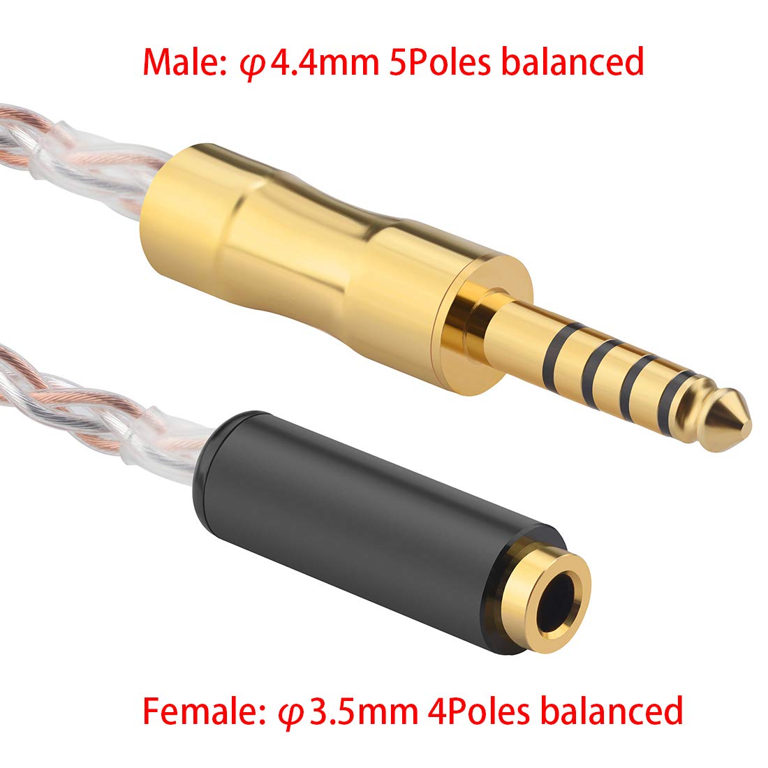 GEEKRIA 4.4mm Balanced TRRRS to TRRS 3.5mm Balanced Adapter, Silver-Plated Copper, Headphone Upgrade (0.5ft) - Image 3