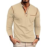 QOSOQ Men's Henley Shirt Long Sleeve T-Shirt Casual Top Pullover Lightweight Top Shirts with Button