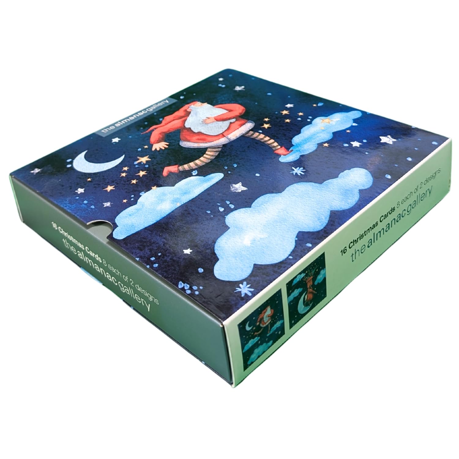 Box of 16 Santa in The Starry Sky Christmas Cards in 2 Designs Boxed Xmas ADBX0025