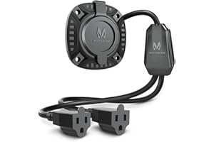 MICTUNING 15Amp 250V AC Port Plug with 18 inches Integrated Cord Y Splitter Cable and Water-Resistant Cap - Black