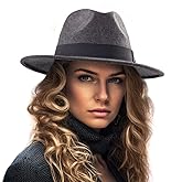 Felt Wide Brim Fedora Hats for Women Men, with Band Belt Buckle, Adjustable