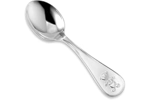 UNICORNJ Sterling Silver Baby Spoon Fork Set Teddy Bear Design Personalized Engravable | Complete with Gift Box | Keepsake Gift for Baby | Made in Italy