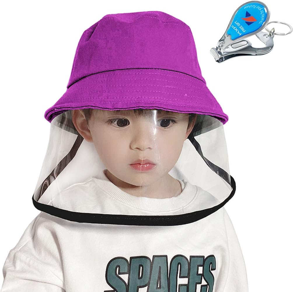 Lemical Kids Protective Face Shield Cover Hat Protective Fisherman Hat Anti-Spitting Bucket Cap Dustproof Splash Facial Mask Protection Cap for Full Face Child Protective Face Shield, Purple