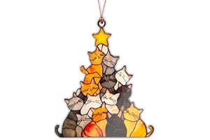 Cat Lover Gifts for Women, Cute Cat Ornaments, Funny Christmas Ornaments 2025, Cats Tree Christmas Decor, Black Orange Cats O