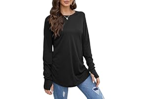 ZWSPTO Women's Spring Long Sleeve Tops O-Neck Basic Solid Color T-Shirts Blouse Tunic Tops with Thumb Holes