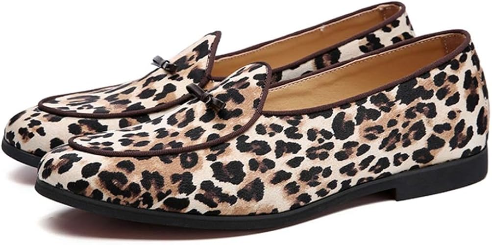 Amazon ジョイジョイ オペラシューズ ヒョウ柄 メンズ ドレスシューズ レザー ビジネス 大きいサイズ ローファー 美容院 お洒落 ローカット 男女兼用 スリッポン カジュアル 靴 軽量 オペラパンプス リボン 黄 ベージュ ローファー スリッポン