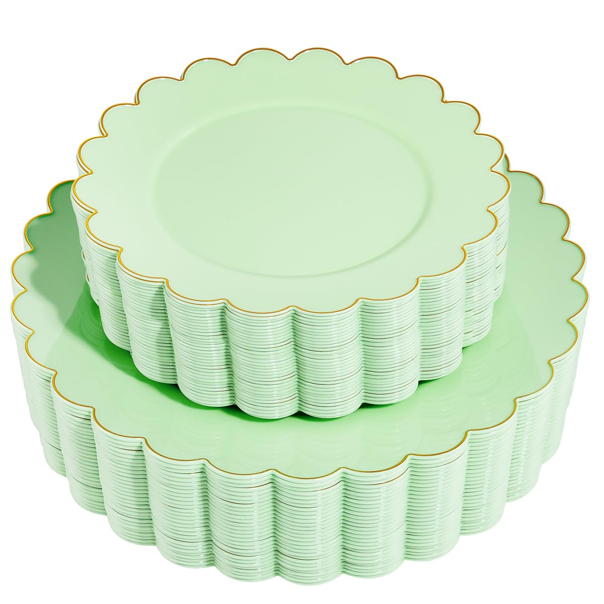 Photo 1 of LIYH 60 Pcs Light Green Plastic Plates with Gold Edges, Disposable Sage Green and Gold Plastic Plates Includes: 30 Dinner Plate 10.25 Inch and 30 Dessert Plate 7.5 Inch