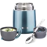 MAXSO Soup Thermo for Hot & Cold Food for Adults Kids, 17 oz Vacuum Insulated Steel Lunch Container Bento Box with Spoon, Leakproof Thermal Food Jar for School Office Travel - Shinny Blue