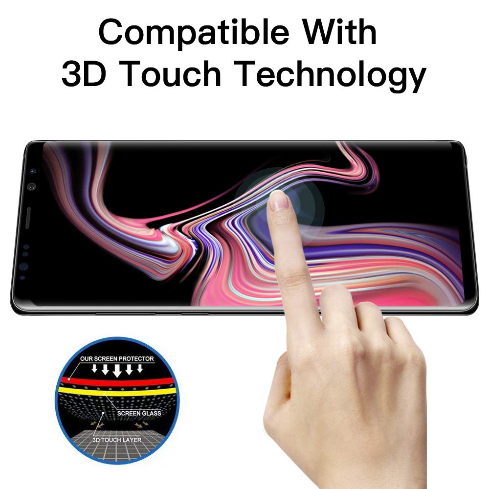EyeO2 for Samsung Galaxy Note 9 Screen Protector 3D Curved Tempered Glass Film Anti-Scratch Anti-Fingerprint Full Cover Clear Edge Screen Guard Case Friendly