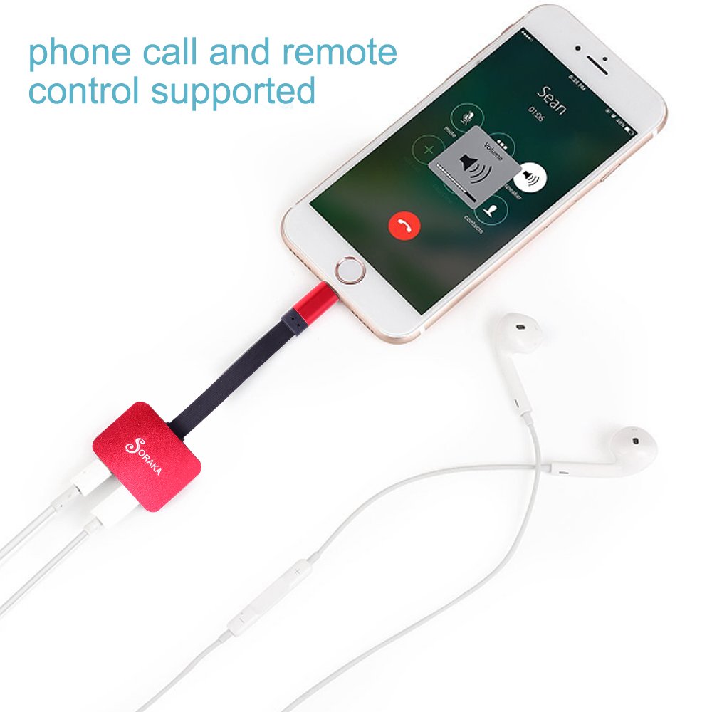 SORAKA Dual Lightning Adapter and Splitter 2 in 1 for iPhone 7/iPhone 7 Plus/ iPhone 8/ iPhone 8 plus/iPhone X, Audio & Charge & Call Function (Support iOS 11) (Sliver)