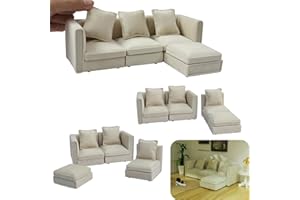 iLAND Dollhouse Furniture Miniature Sectional Couch Set Fit 1/12 Scale Accessories for Doll House Décor and 3 to 6 inches Doll Figure, Modern White Velvet Sofa Elegant & Classic