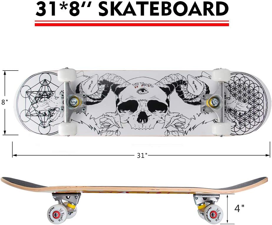 Yf Youfu Complete Skateboards Double Kick 7 Layer Canadian Maple Wood Concave Skateboard Tricks Skate Board For Beginners Pro 31 Inch Pro Skateboard For Boys Girls Youth Adults Tricycles Scooters Wagons Skateboards Ejoheza Org