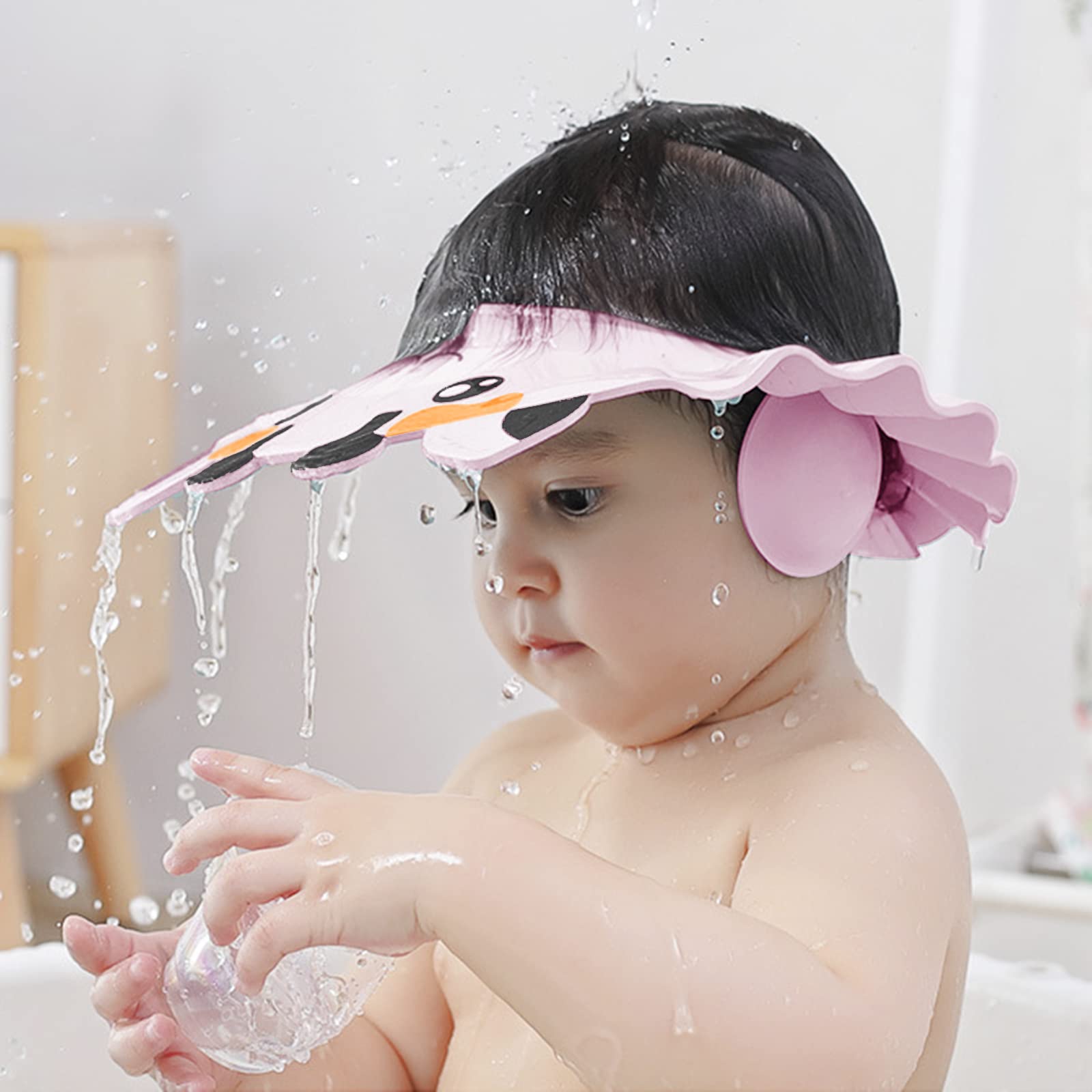 Baby Shower Cap Hair Washing Shampoo Shield Bath Visor Hat Adjustable Kids Shower Water Guard Hat Bathing Waterproof Cap Eye Ear Protection for Toddler Children Over 8 Months 44-56cm