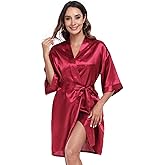 SoleJoy Women's Satin Robe Short Kimono Bathrobes for Women Bridesmaid Bride Wedding Party Robes Sleepwear with Side Pockets