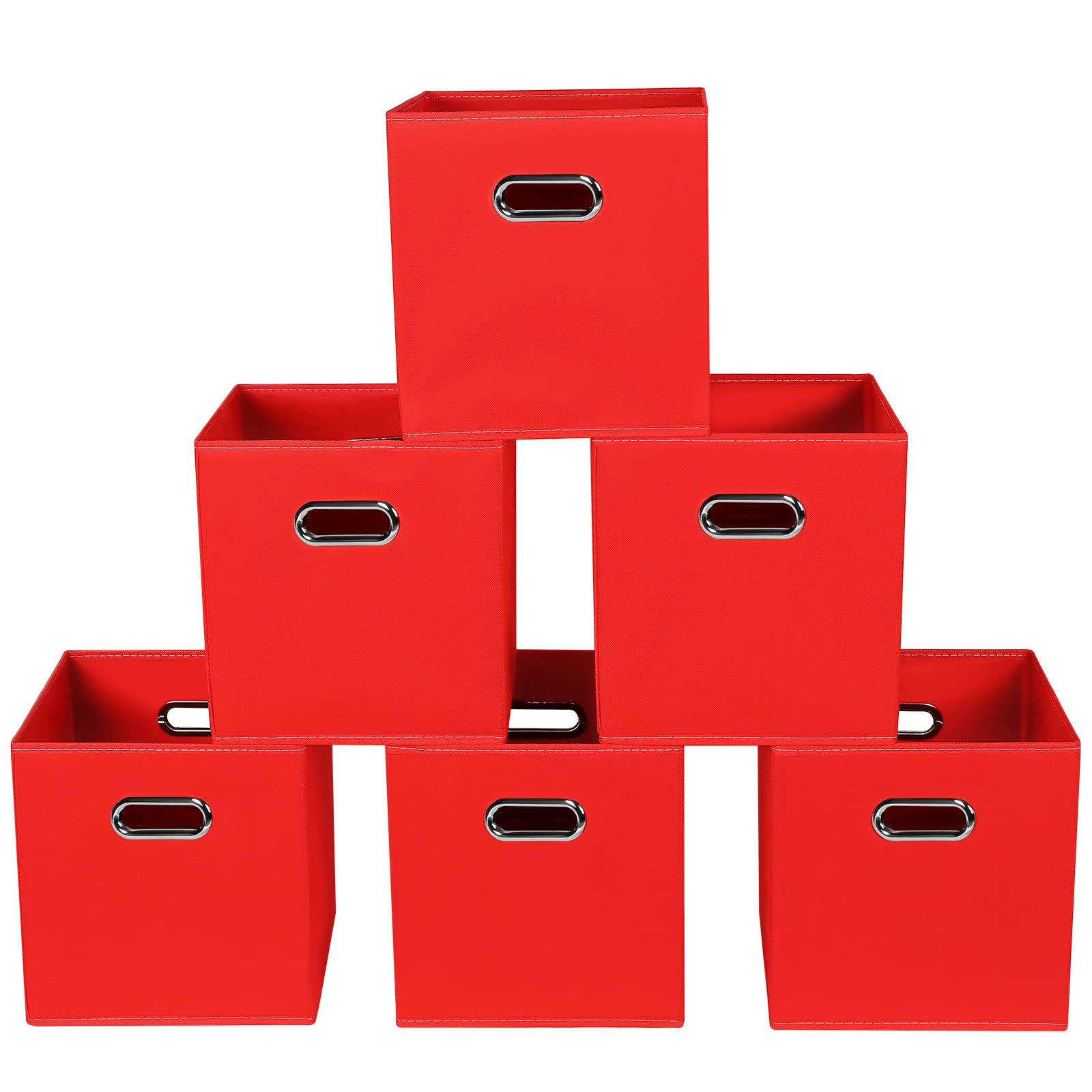 Photo 1 of Yunkeeper Fabric storage bins Cubes, Fabric Cube Organizer with Handle, Foldable Cube Bins for Cloth or Accessary Storage, 11x11x11, Set of 6, (Red)