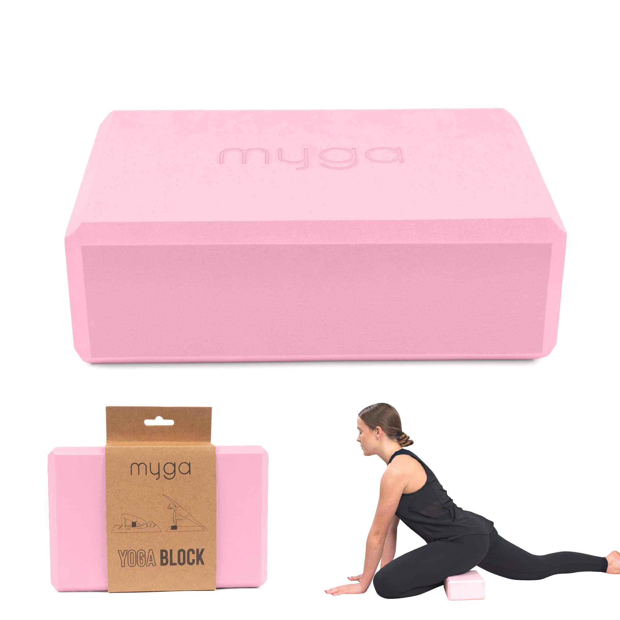MYGA Yoga Block - Lightweight EVA Foam Yoga Brick - High Density Non-Slip Block for Pilates, Balance and Flexibility - Dusty Pink