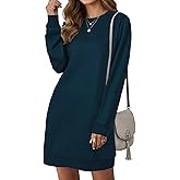LYANER Women's Sweatshirt Dress Crewneck Long Sleeve Loose Fit Mini Sweat Shirt Dress with Pockets