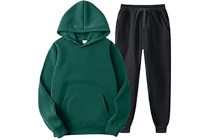 JIXIANG Men's Tracksuit Autumn Winter 2 Piece Casual Solid Jogger Sport Gym Pockets Sweatsuit Long Sleeve Hoodies and Sweatpant Set