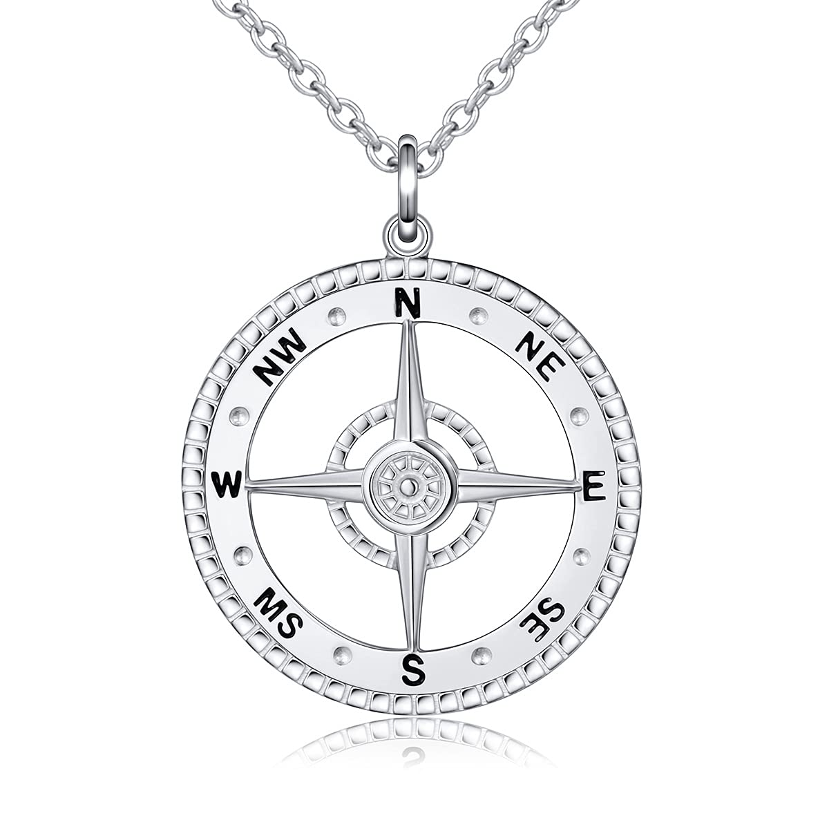 HOOHWE Compass Necklace Pendant S925 Sterling Silver Jewelry for Women Gift
