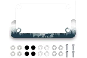 MUAWUOIK Motorcycle Bear License Plate Frame Camping Mountains Forest Stainless Steel Funny Motorbike License Plate Holder Black Tag Holder Colorful Motorcycle Accessory Decoration 7.7" x4.5