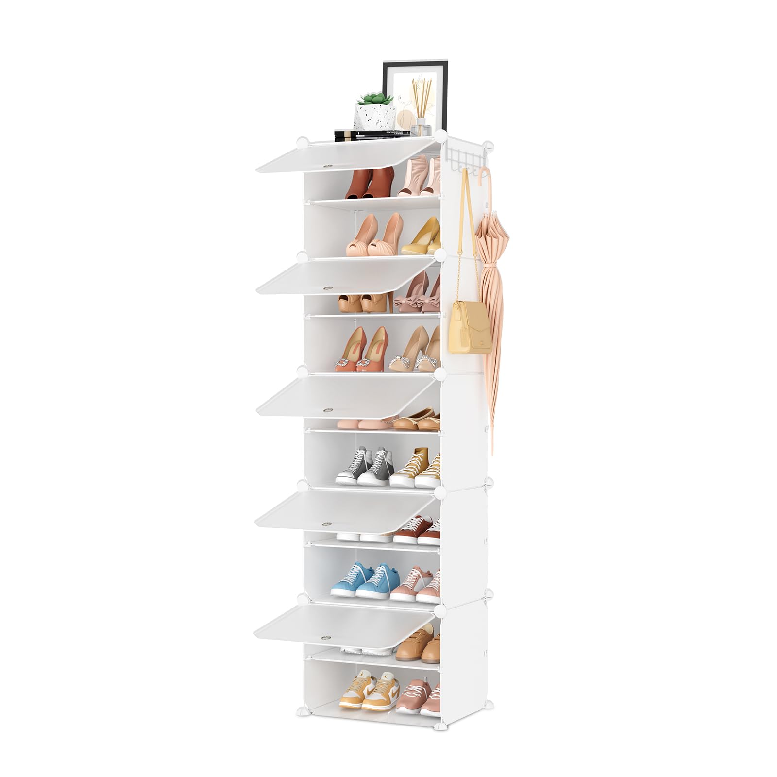 Photo 1 of BrFoYu Shoe Rack Organizer 10 Tier Shoe Storage Cabinet with Door 20 Pair Tall Shoes Rack Expandable Free Standing Sturdy Plastic Easy Assembly Shoes Shelf for Closet Entryway Bedroom Hallway White