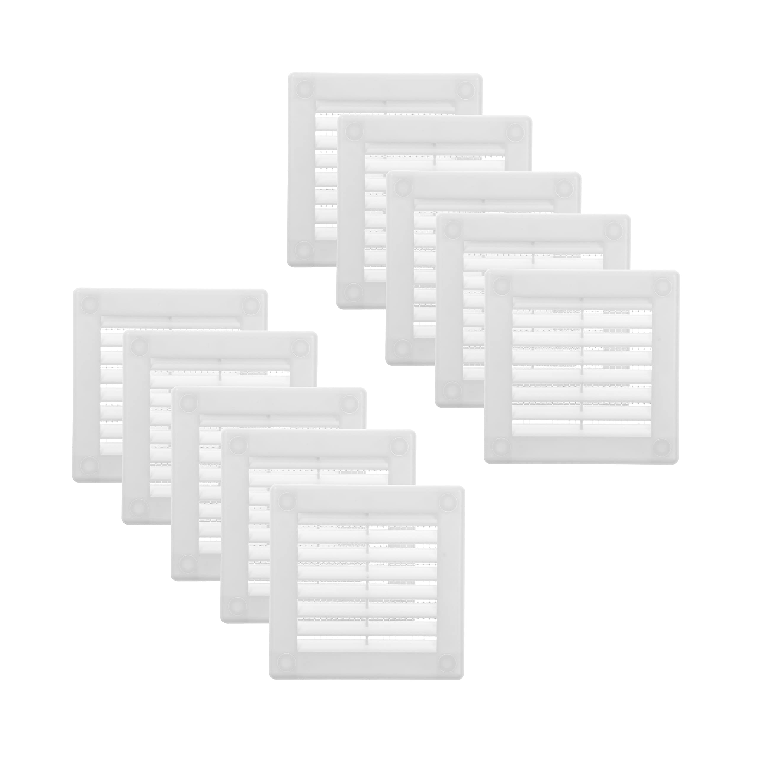 Vent Systems 100 x 100 mm / 4" x 4" Inch - Pack of 10 - White Air Ventilation Grille - Square Plastic Vent Cover with Louvers and Mesh Screen - Soffit Vent/Gable Vent for Bathroom, Kitchen, Garage