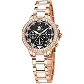 OLEVS Women's Rose Gold Automatic Watches Skeleton Mechanical Ladies Elegant Luxury Wristwatch Diamond Ceramic Band Butterfly Self Winding Dress Watch