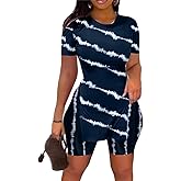 Kencey Summer 2 Piece Outfits for Women Short Sleeve Tunic Top and Shorts Tracksuit Set Sexy Slim Fit Lounge Wear