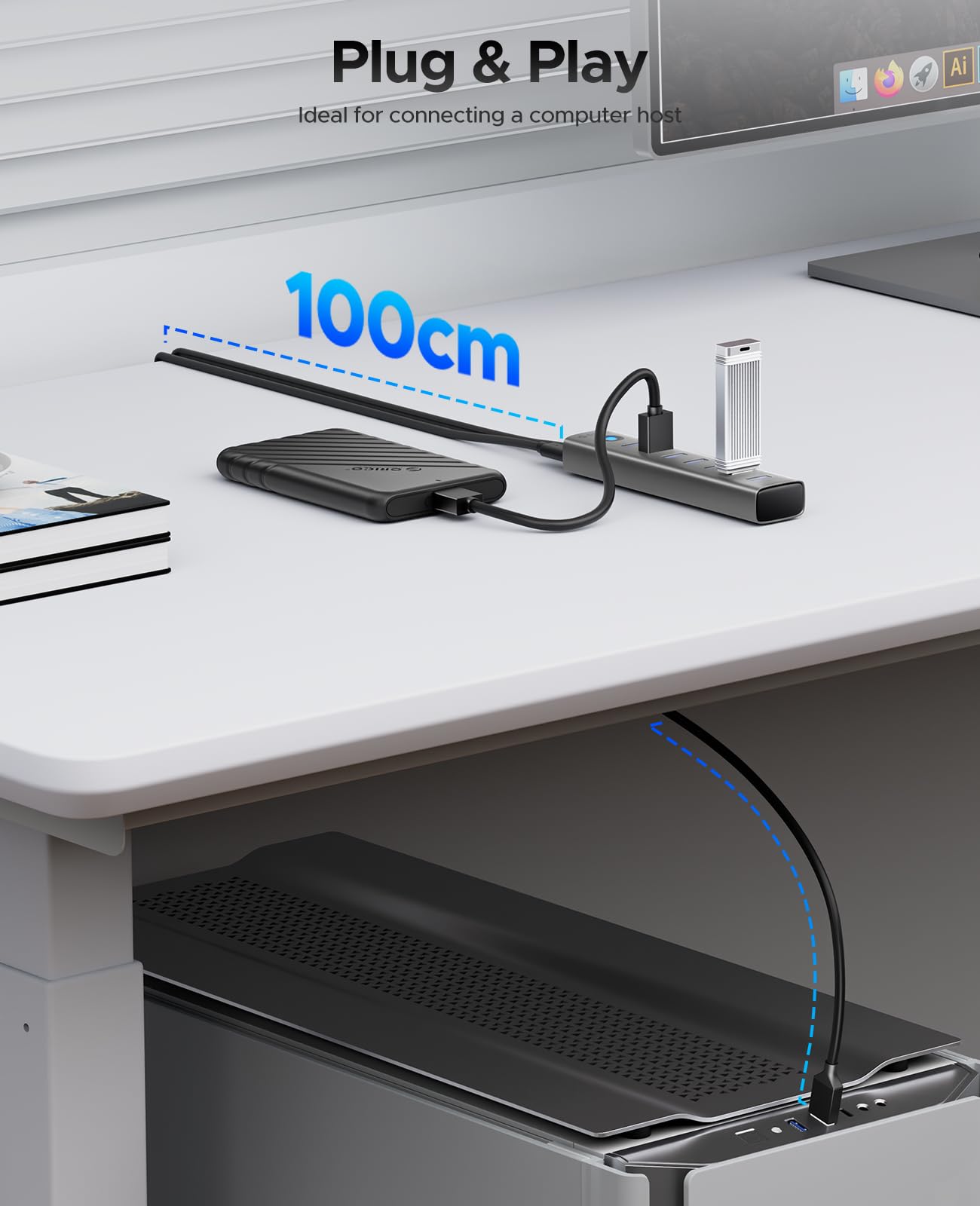 ORICO 7-Port USB 3.0 Hub, Aluminium Multiport Adapter Mit 100CM Kabel, 5Gbps Datenübertragung, 5V 3A Type-C Port, Splitter Für PC, Laptop, MacBook, PS4, Surface Pro, Mobile HDD 5