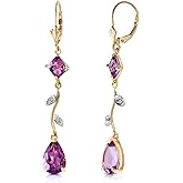 14K Yellow Gold Chandelier Earrings with Diamonds and Amethysts