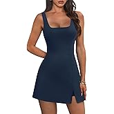 OFEEFAN Athletic Dress for Women Mini U Neck Sleeveless Built in Shorts with Pockets Tennis Golf Graduation