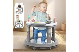 JIESENSE Baby Walker with Wheels | 5 Adjustable Heights & 360° Swivel Seat | Music & Detachable Toys | Bounce Footpad | Activity Center for Boys & Girls 6-18 Monthss