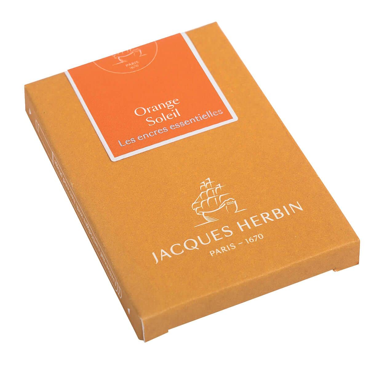 Jacques Herbin 11057JT - Box of 7 large cartridges - international size, for fountain pens and rollerballs - Orange Soleil/ Sun Orange. Made in France — image 1