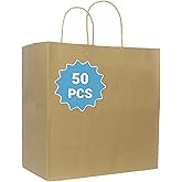 COGLARING 50Pcs Brown Gift Bags with Handles - 11x5.9x11 Inch Kraft Paper Bags for Parties, Weddings, Shopping, Grocery, Takeout & Retail - Bulk Brown Paper Gift Bags