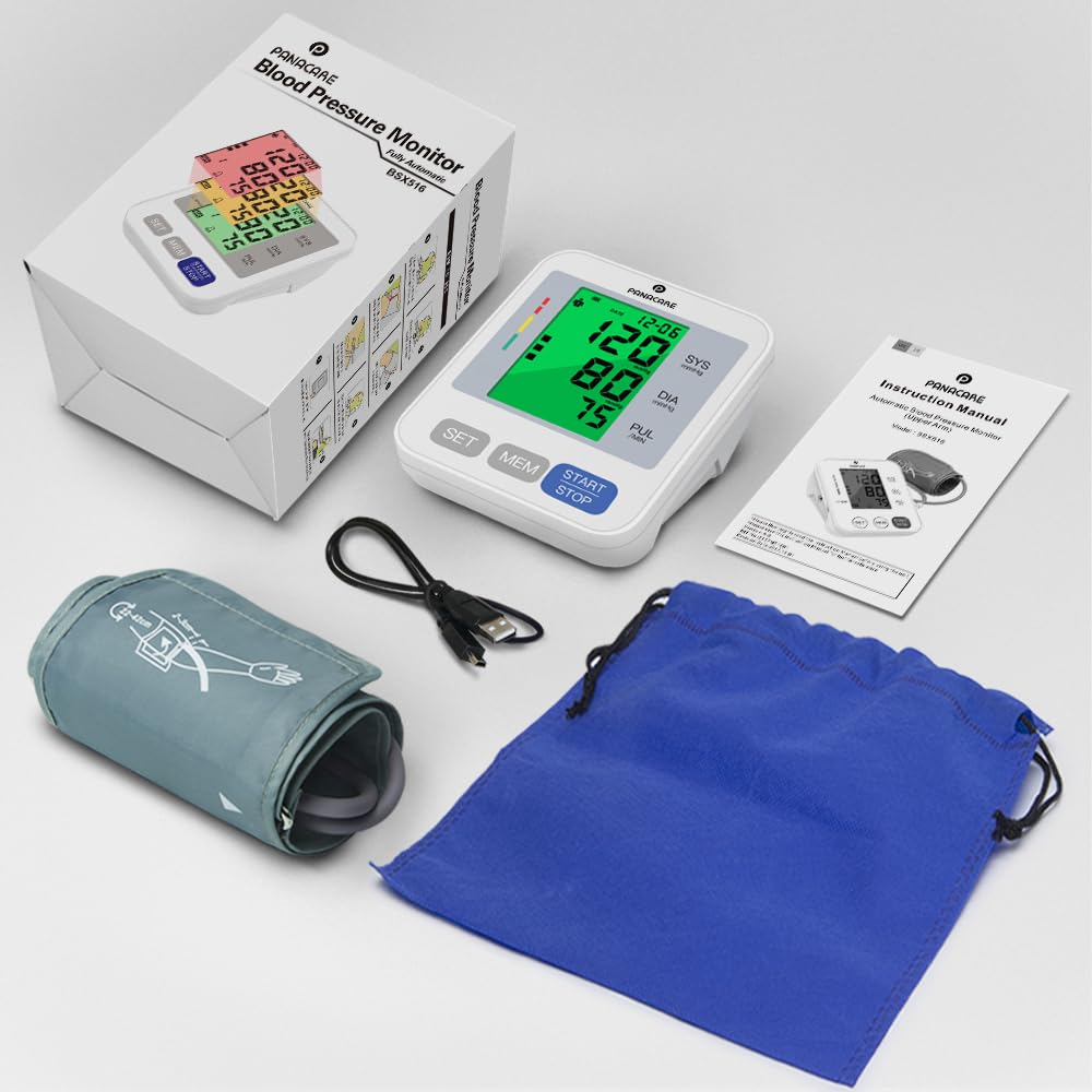 Blood Pressure Monitor Upper Arm Blood Pressure Machine for Home Use BP Cuff Kit, Large 3-Color 3.4'' Display with Backlight,Pulse Rate Detection Meter with Cuff 22-42cm/2×99 Sets Memory (Gray)