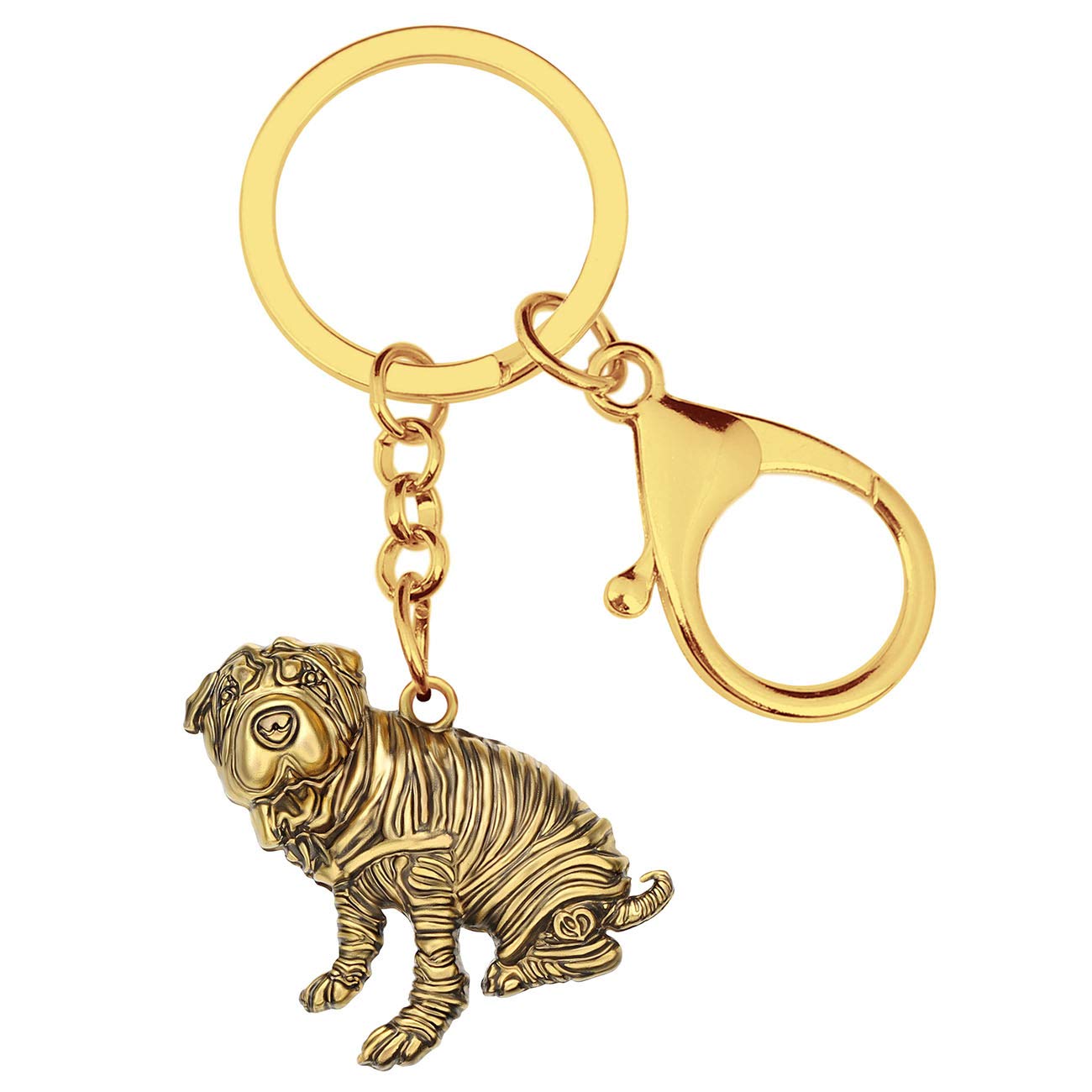 WEVENI Alloy Shar Pei Dog Keychain Antique Jewelry Car Wallet Bag Charms For Women Girls (Gold)