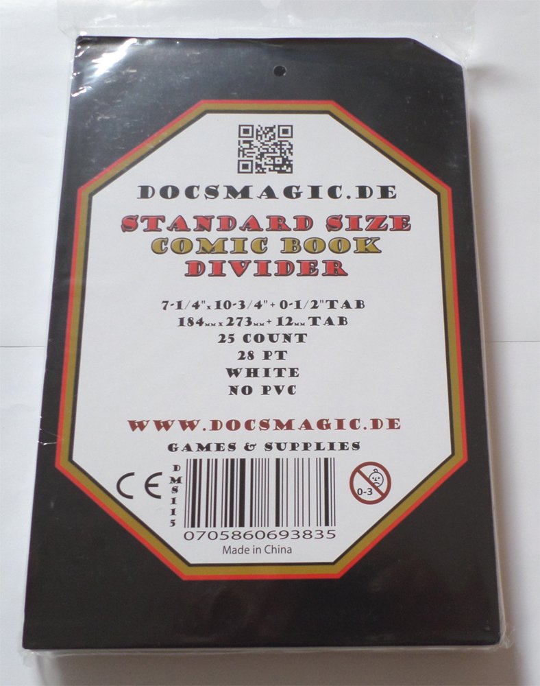 docsmagic.de 25 Standard Size Comic Book Divider 7-1/4"x 10-3/4"+ 0.5" Tab - 28pt White