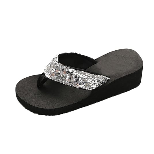 Damen Glitzer Flip Flop Zehentrenner mit Keilabsatz Plateau, Sommer Zehenstegsandalen Frauen Sandalen für Strand Urlaub Drinn