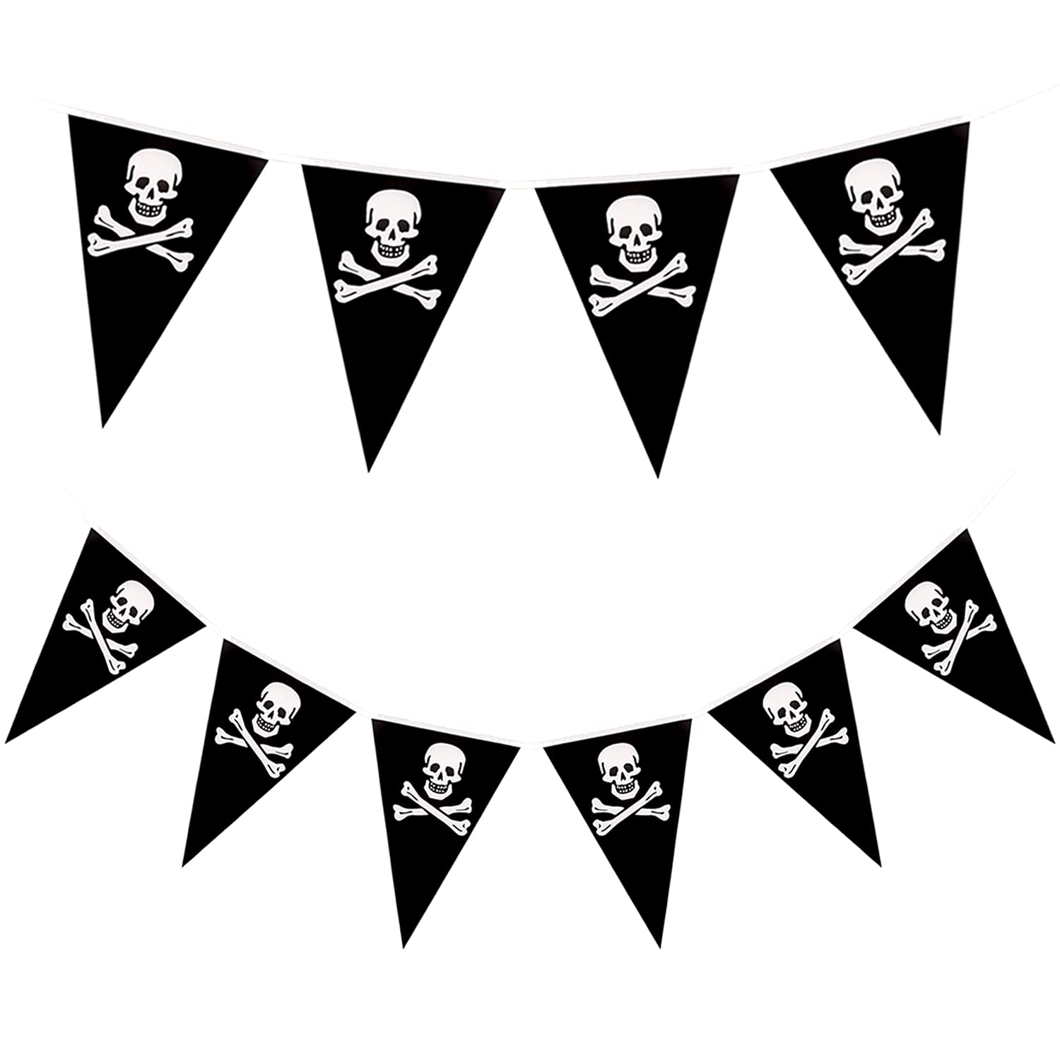 Jomnvo 15 Feet Pirate Skull Crossbones Pennant Bunting Triangle Flags Bunting Jolly Roger Banner for Pirate Theme Party Decoration Photo Booth Props