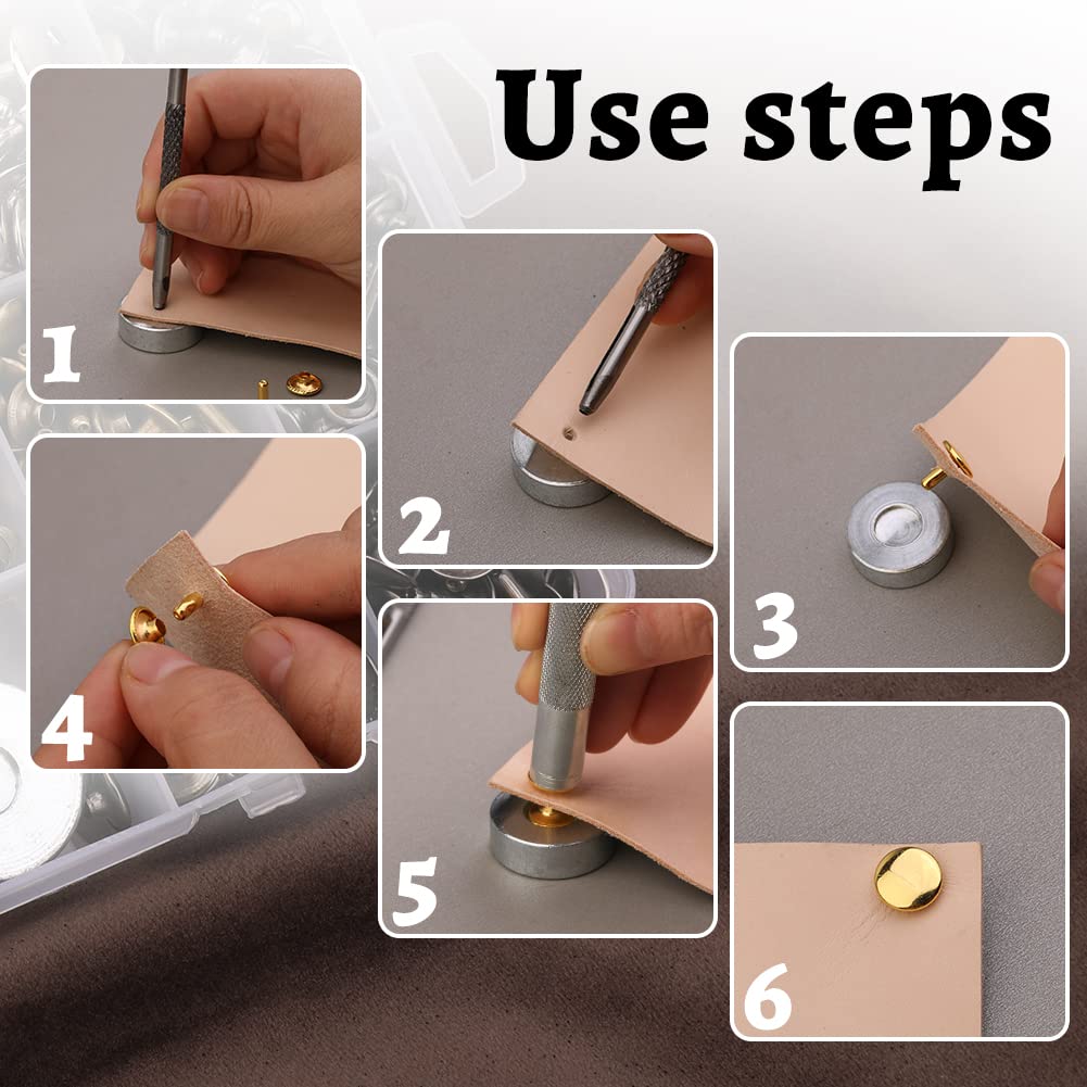 TLKKUE 240 Sets Rivets for Leather 3 Sizes Double Cap Rivets Tubular 4 Colors Leather Rivets with Rubber Hammer Fixing Tool Kit 4 Pieces for DIY Leather Craft Clothes Shoes Decoration and Repair