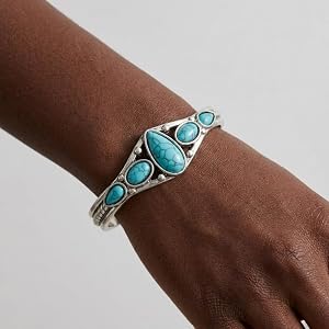 Vintage Cuff Bracelet for Women Antique Silver Tone Boho Ethnic Style Open Bangle Jewelry Gift for Her Retro Teardrop Stateme
