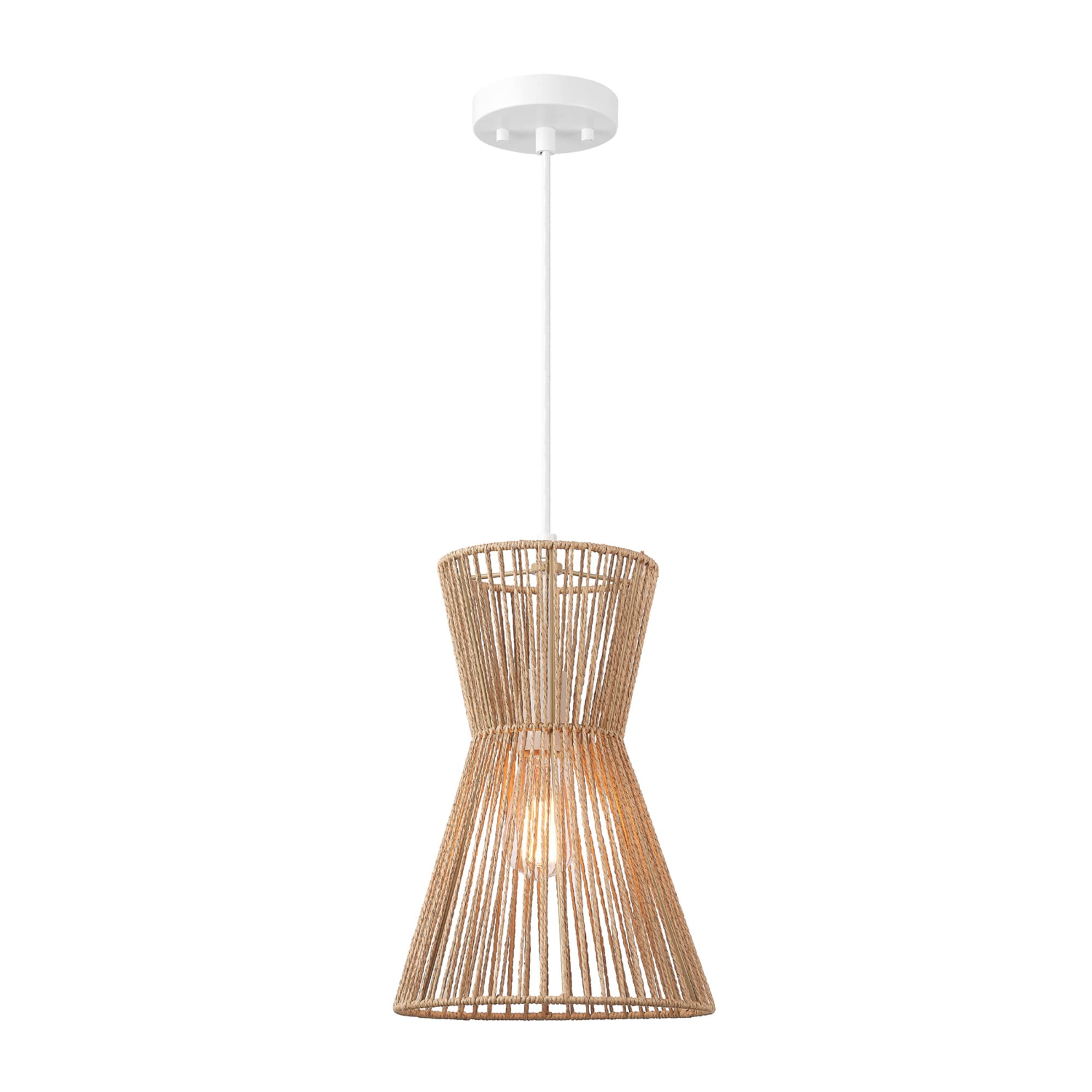 GLOBE Electric 65793 Grace 1-Light Pendant Lighting, Matte White, Natural Twine Shade Image