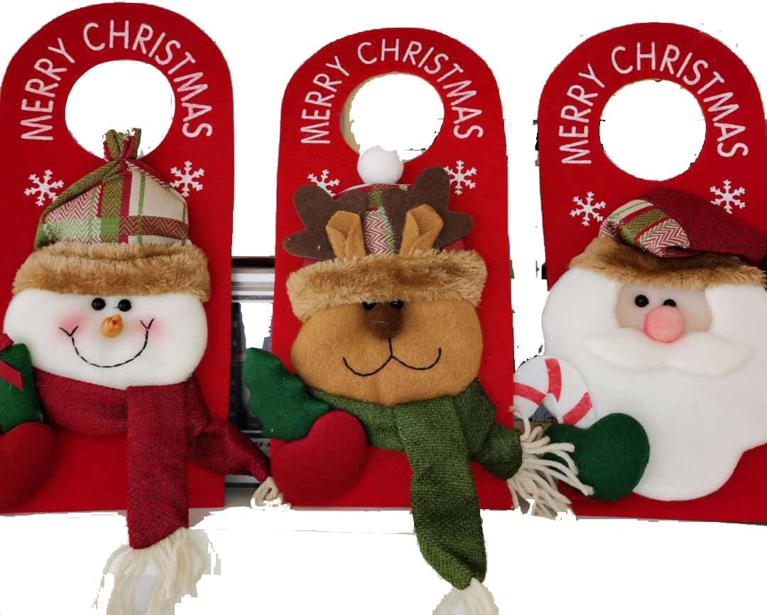 Wreath Hangers - LTDHVE Christmas Door Hanger Santa Claus Snowman Door Knob Hanger Creative Christmas Door Sign for Front Door Decor 3PCS (C)