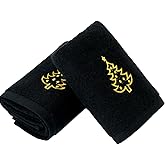 Absnuopt Black Hand Towel Set of 2 Gold Christmas Tree Embroidered Design Ultra Absorbent 100% Cotton Super Soft Christmas Winter Holiday Decorative Luxury Hand Towels for Bathroom 13 x 29 Inch