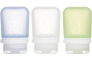 humangear GoToob+ 3-Pack (Small) | Refillable Silicone Travel Bottle | Locking Lid | Food-Safe Material, Clear/Green/Blue, Small (1.7 fl.oz; 53ml)